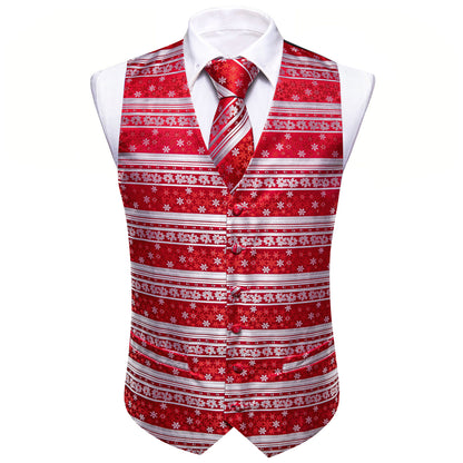 Christmas Red and White Snowflakes Vest Set vest set    - Sophisticated Gentlemen