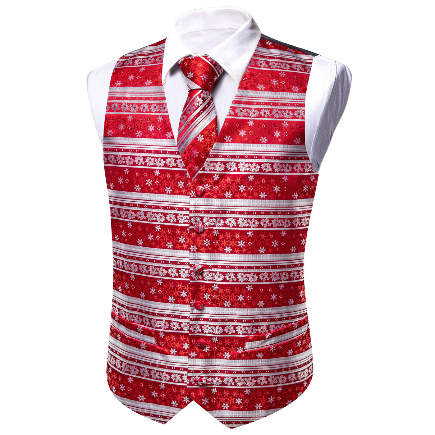 Christmas Red and White Snowflakes Vest Set vest set    - Sophisticated Gentlemen