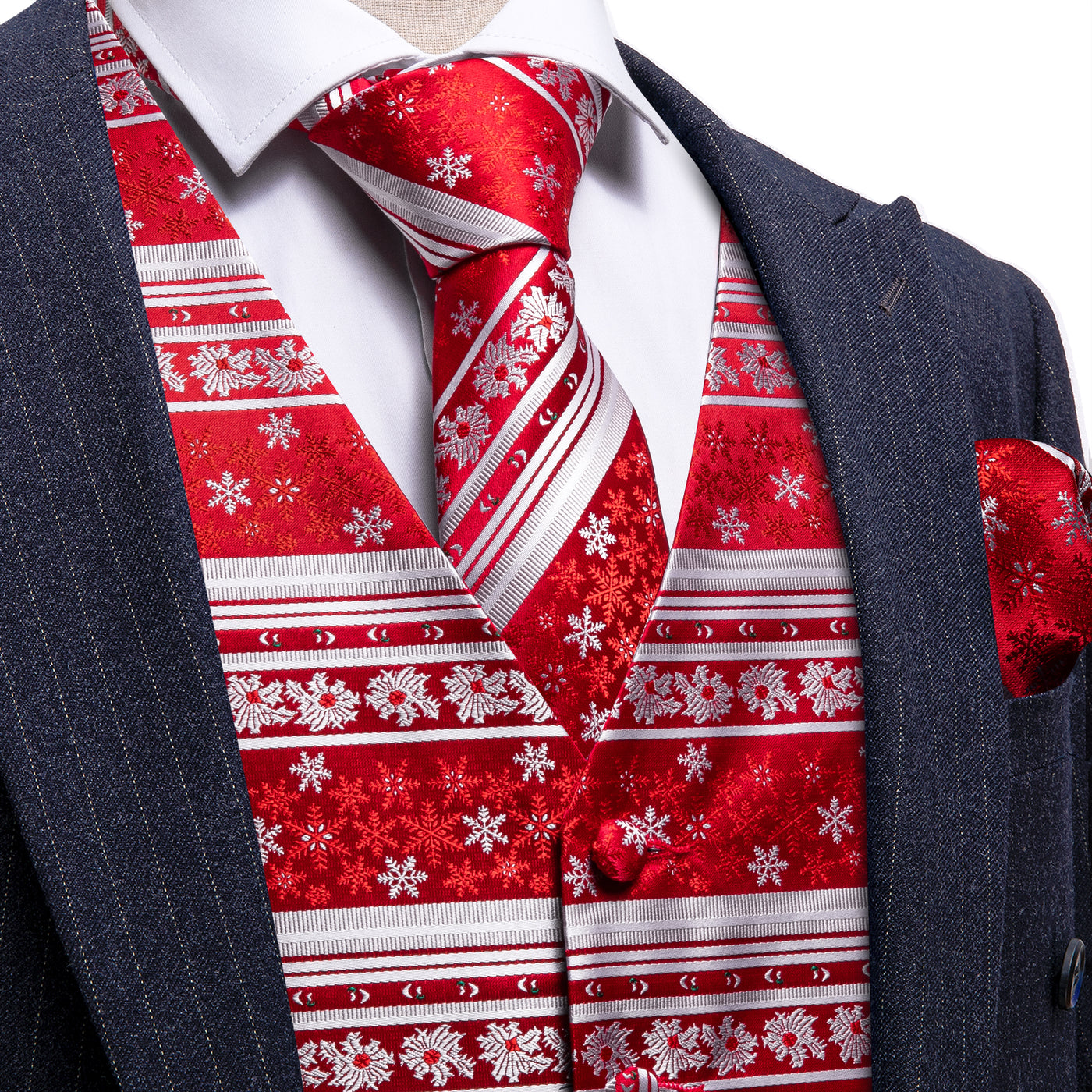 Christmas Red and White Snowflakes Vest Set vest set S (Chest 40)   - Sophisticated Gentlemen