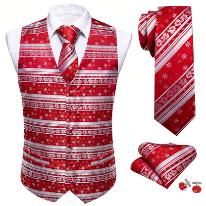 Christmas Red and White Snowflakes Vest Set vest set    - Sophisticated Gentlemen