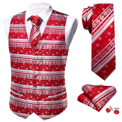 Christmas Red and White Snowflakes Vest Set vest set    - Sophisticated Gentlemen