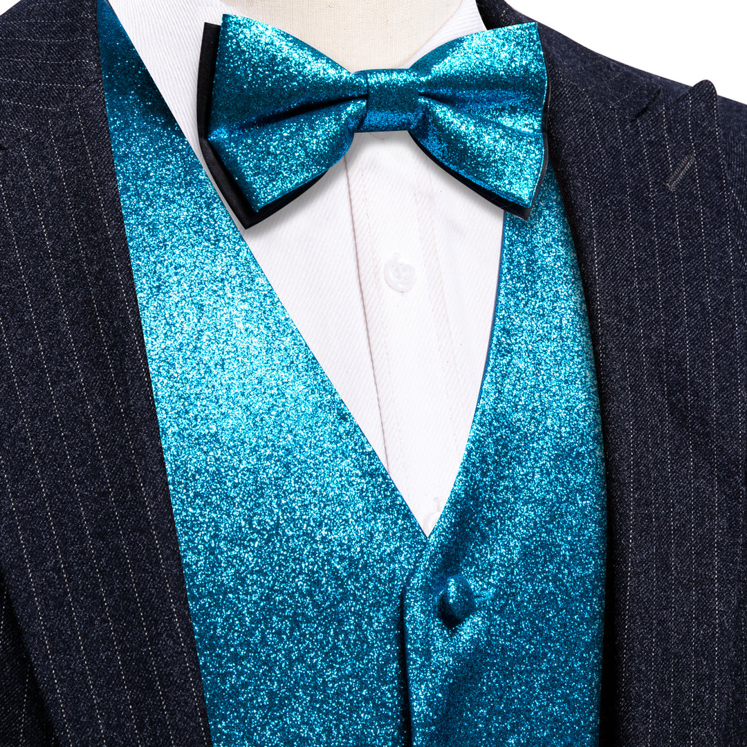 Shining Blue Silk Vest Set Vest set S (Chest 40)   - Sophisticated Gentlemen