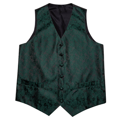 Forest Green & Black Paisley Silk Vest & Bowtie Set vest set - Sophisticated Gentlemen