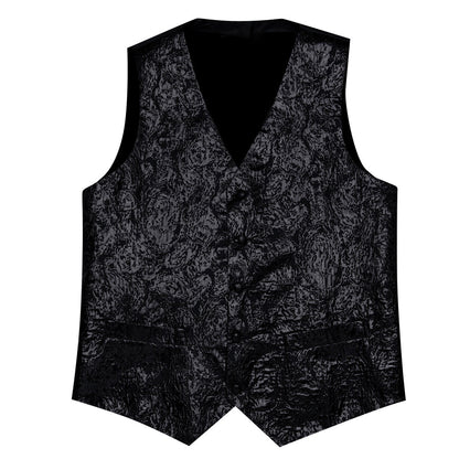 Black Statement Jacquard Silk Bowtie Vest Set vest set - Sophisticated Gentlemen