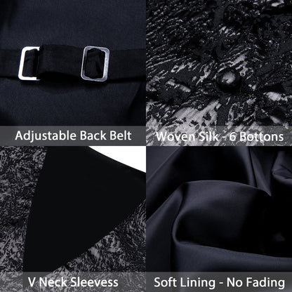 Black Statement Jacquard Silk Bowtie Vest Set vest set - Sophisticated Gentlemen