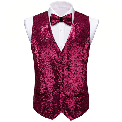 Purple Sequins Silk Vest Set vest set    - Sophisticated Gentlemen