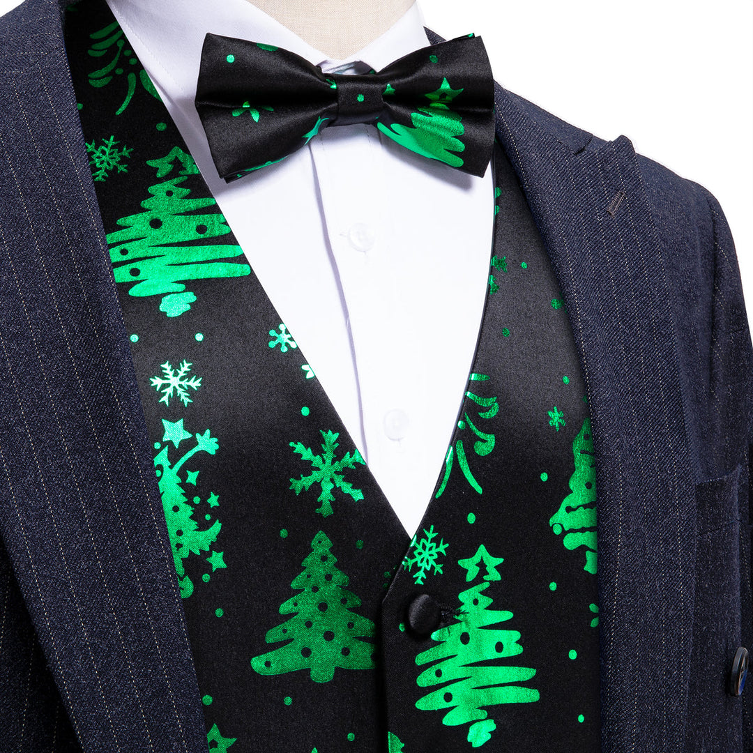 Midnight Black & Evergreen Christmas Tree Waistcoat Set vest set S (Chest 41) - Sophisticated Gentlemen