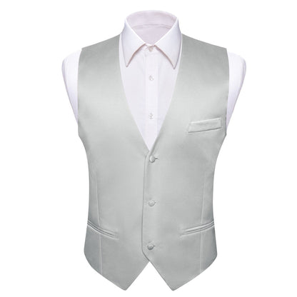 Silver Gray Solid Silk Bowtie & Vest Set vest set - Sophisticated Gentlemen