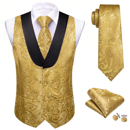 Gold Paisley Vest Set with Black Collar vest set    - Sophisticated Gentlemen