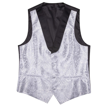 Silver Paisley Vest Set with Black Collar vest set - Sophisticated Gentlemen