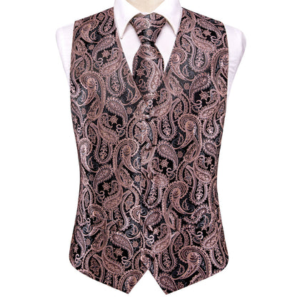 Black and Pink Paisley Silk Vest Set vest set    - Sophisticated Gentlemen