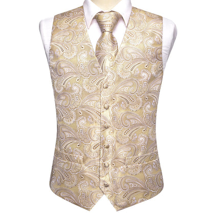 Light Champagne Paisley Silk Vest Set vest set - Sophisticated Gentlemen