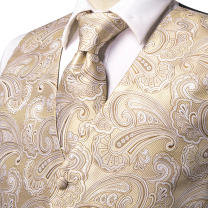 Light Champagne Paisley Silk Vest Set vest set - Sophisticated Gentlemen