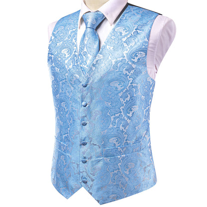 Azure Paisley Silk Vest Set vest set - Sophisticated Gentlemen