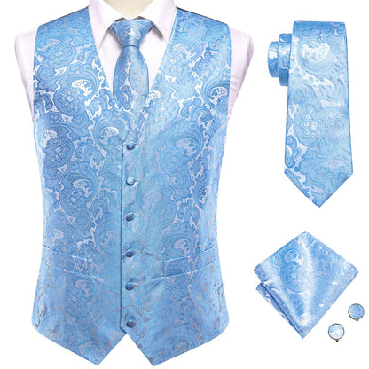 Azure Paisley Silk Vest Set vest set - Sophisticated Gentlemen