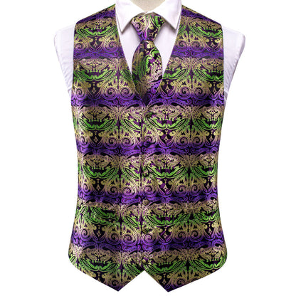 Emerald to Amethyst Gradient Paisley Silk Vest Set vest set    - Sophisticated Gentlemen