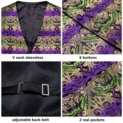 Emerald to Amethyst Gradient Paisley Silk Vest Set vest set    - Sophisticated Gentlemen
