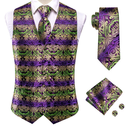 Emerald to Amethyst Gradient Paisley Silk Vest Set vest set    - Sophisticated Gentlemen