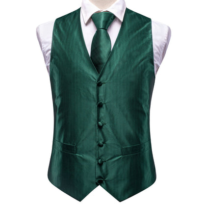 Emerald Green Solid Jacquard Silk Vest Set vest set    - Sophisticated Gentlemen