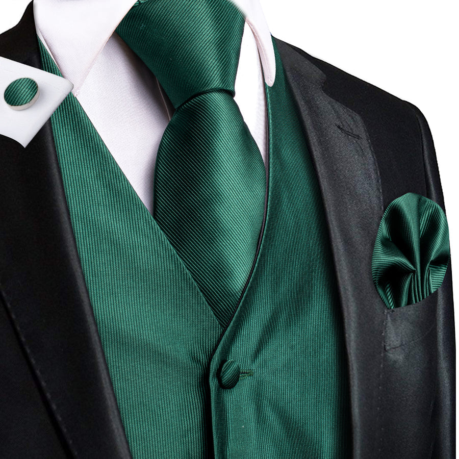 Emerald Green Solid Jacquard Silk Vest Set vest set S (Chest 40")   - Sophisticated Gentlemen