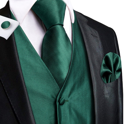 Emerald Green Solid Jacquard Silk Vest Set vest set S (Chest 40")   - Sophisticated Gentlemen