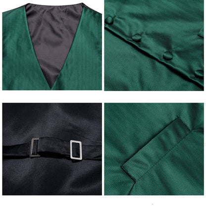 Emerald Green Solid Jacquard Silk Vest Set vest set    - Sophisticated Gentlemen
