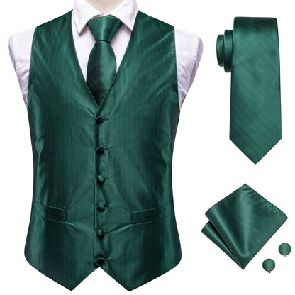 Emerald Green Solid Jacquard Silk Vest Set vest set    - Sophisticated Gentlemen