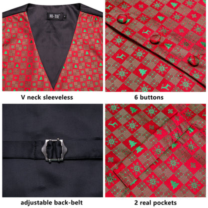 Christmas Red Green Deer Novelty Jacquard Silk Vest Set vest set    - Sophisticated Gentlemen