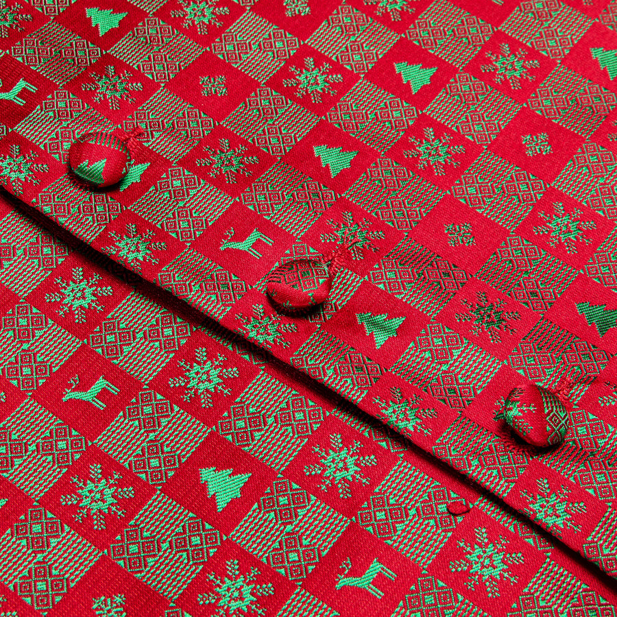 Christmas Red Green Deer Novelty Jacquard Silk Vest Set vest set    - Sophisticated Gentlemen