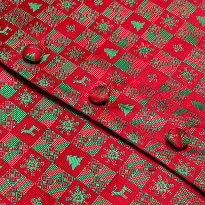 Christmas Red Green Deer Novelty Jacquard Silk Vest Set vest set    - Sophisticated Gentlemen