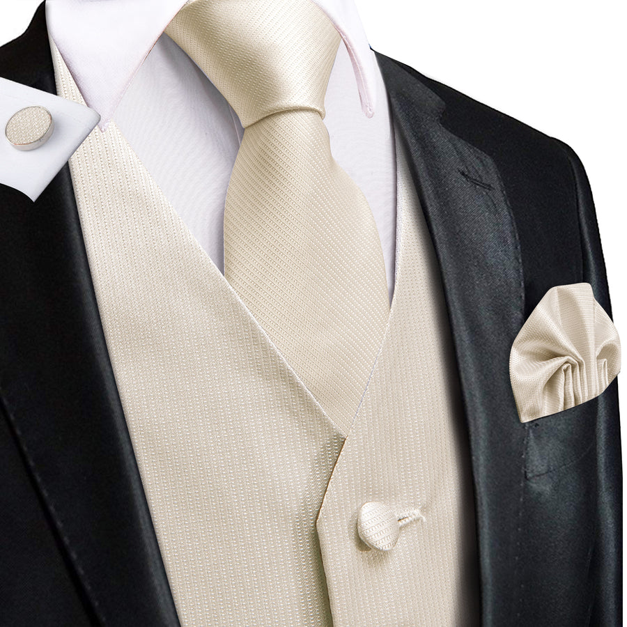 Ivory Plaid Jacquard Silk Vest & Bowtie Set vest set S (Chest 40") - Sophisticated Gentlemen