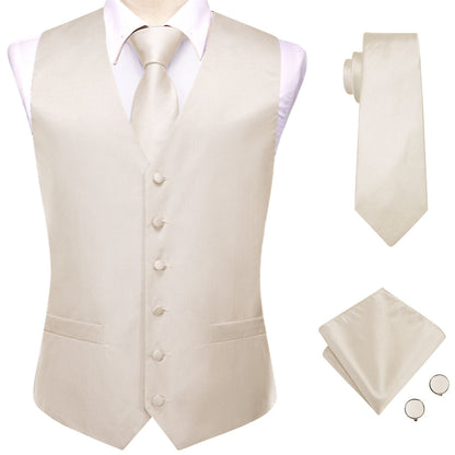 Ivory Plaid Jacquard Silk Vest & Bowtie Set vest set - Sophisticated Gentlemen