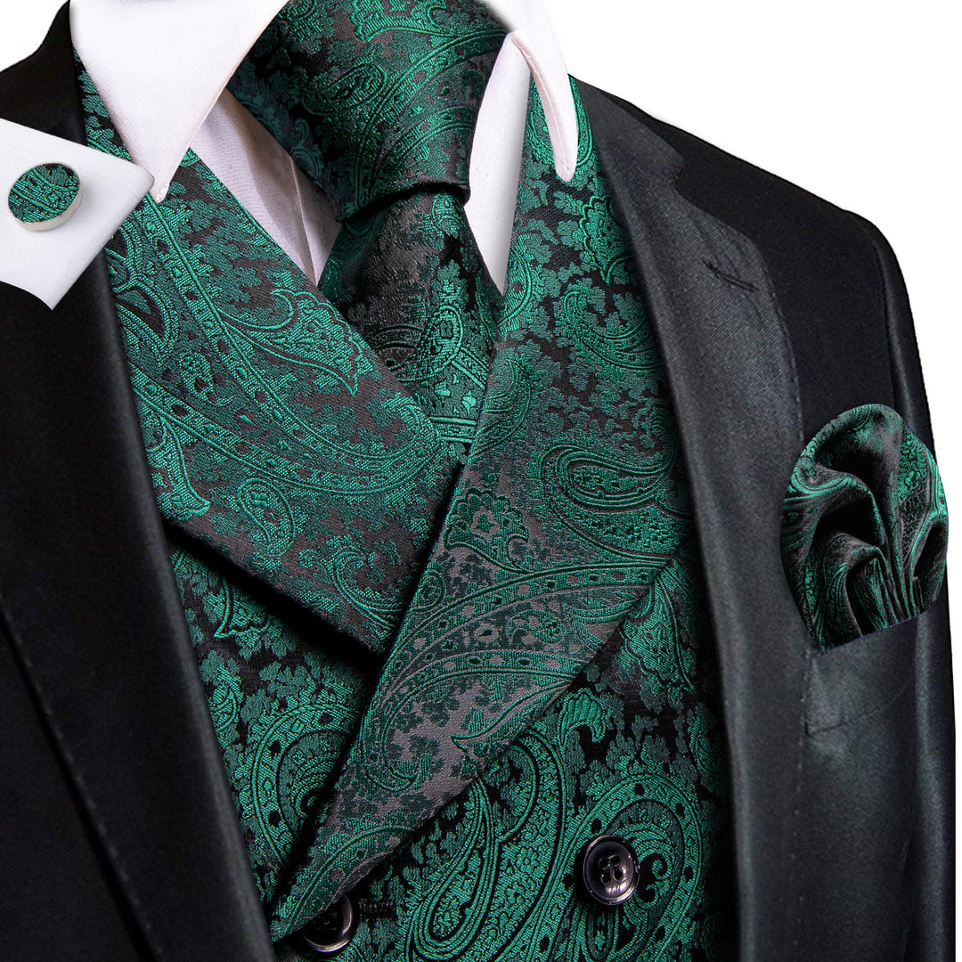 Dark Green Paisley Jacquard Vest Set Vest set S (Chest 40)   - Sophisticated Gentlemen
