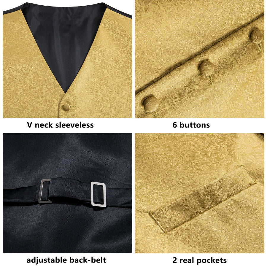 Luxury Gold Paisley Jacquard Silk Vest Set vest set    - Sophisticated Gentlemen