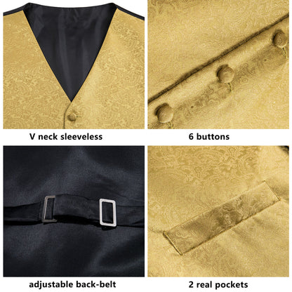 Luxury Gold Paisley Jacquard Silk Vest Set vest set    - Sophisticated Gentlemen
