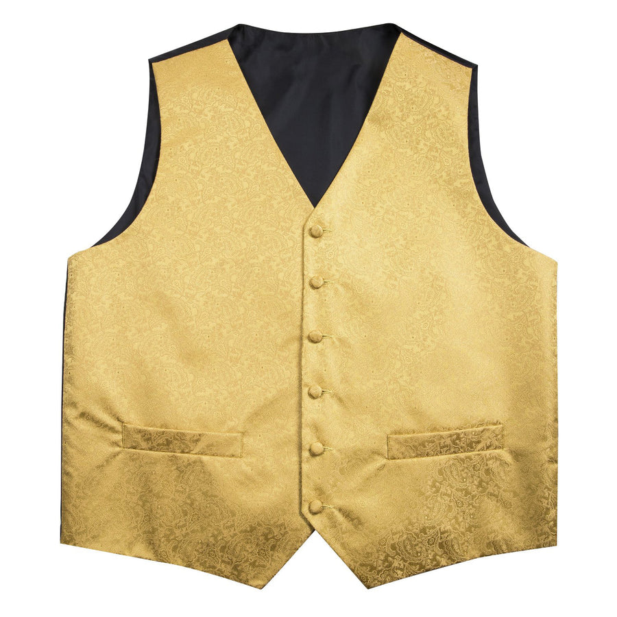 Luxury Gold Paisley Jacquard Silk Vest Set vest set    - Sophisticated Gentlemen