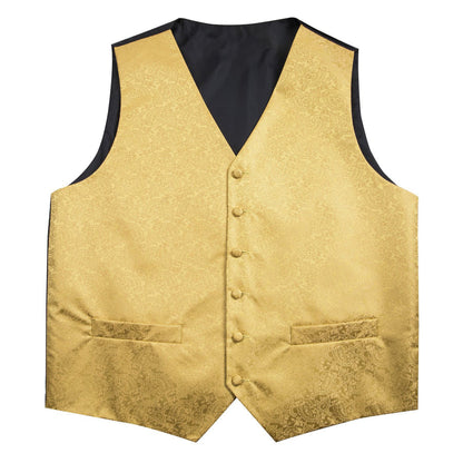 Luxury Gold Paisley Jacquard Silk Vest Set vest set    - Sophisticated Gentlemen