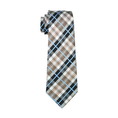 Brown Black White Plaid Silk Tie, Pocket Square and Cufflinks Set tie sets    - Sophisticated Gentlemen