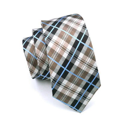 Brown Black White Plaid Silk Tie, Pocket Square and Cufflinks Set tie sets    - Sophisticated Gentlemen