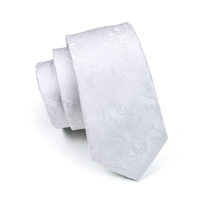 Ivory White Paisley Silk Tie, Pocket Square & Cufflinks Set tie sets - Sophisticated Gentlemen