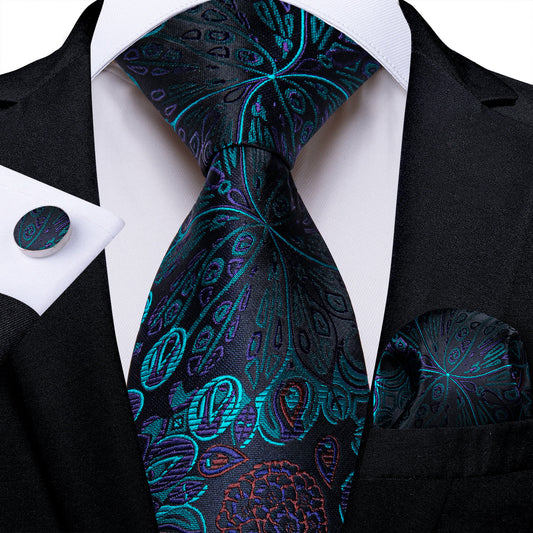 Peacock Dance Tie, Pocket Square and Cufflinks tie sets - Sophisticated Gentlemen