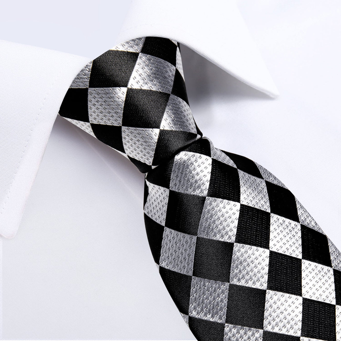 Silver & Black Checkerboard Silk Tie, Pocket Square & Cufflinks Set tie sets - Sophisticated Gentlemen