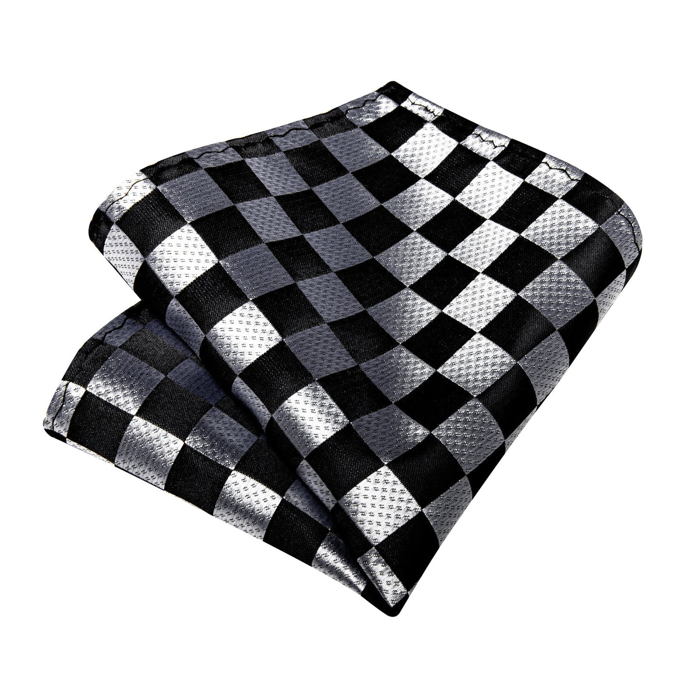 Silver & Black Checkerboard Silk Tie, Pocket Square & Cufflinks Set tie sets - Sophisticated Gentlemen