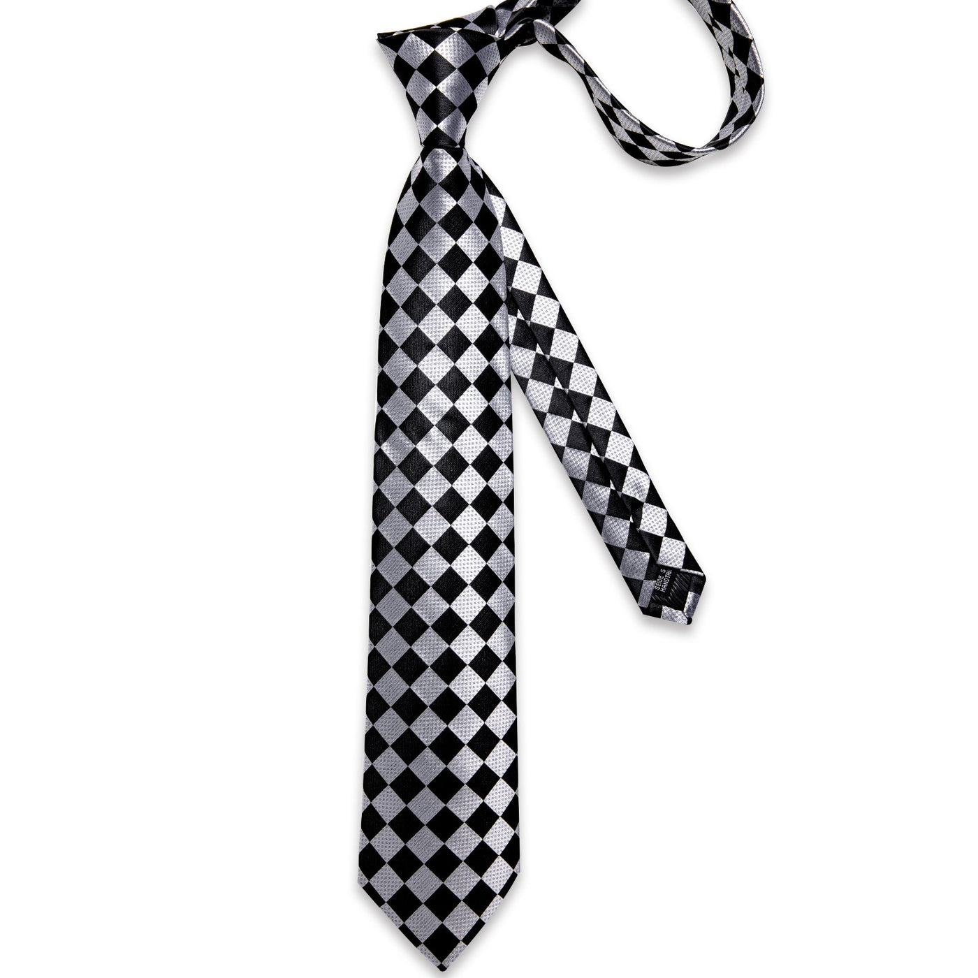 Silver & Black Checkerboard Silk Tie, Pocket Square & Cufflinks Set tie sets - Sophisticated Gentlemen