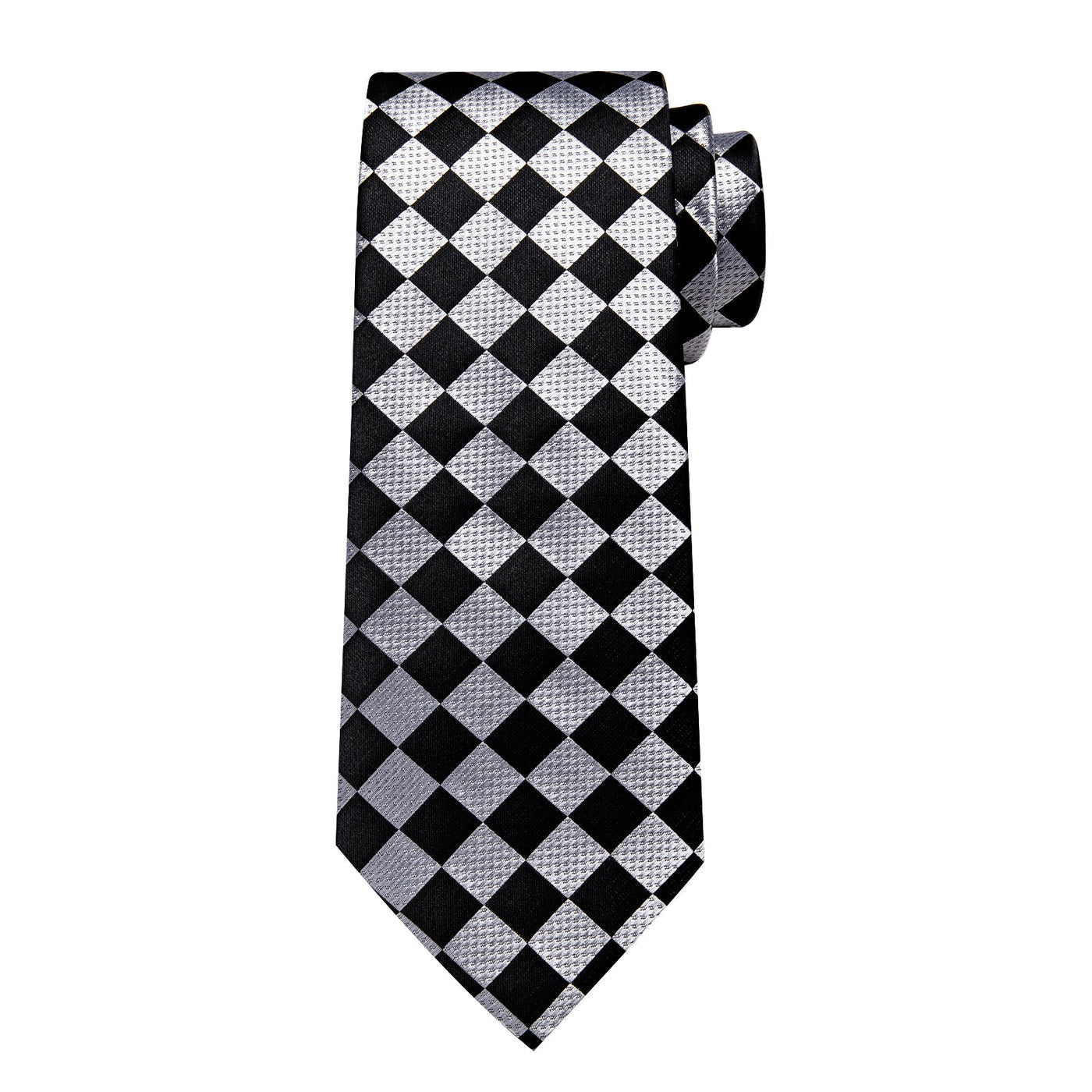 Silver & Black Checkerboard Silk Tie, Pocket Square & Cufflinks Set tie sets - Sophisticated Gentlemen