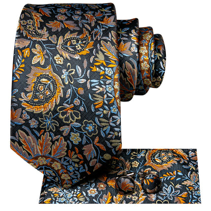 Midnight Garden Floral Silk Tie, Pocket Square & Cufflinks Set tie sets - Sophisticated Gentlemen
