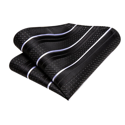 Black & White Diagonal Stripe & Dot Silk Tie, Pocket Square & Cufflinks Set tie set - Sophisticated Gentlemen