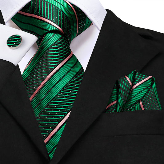 Emerald Strata Silk Tie, Pocket Square & Cufflinks Set tie sets - Sophisticated Gentlemen