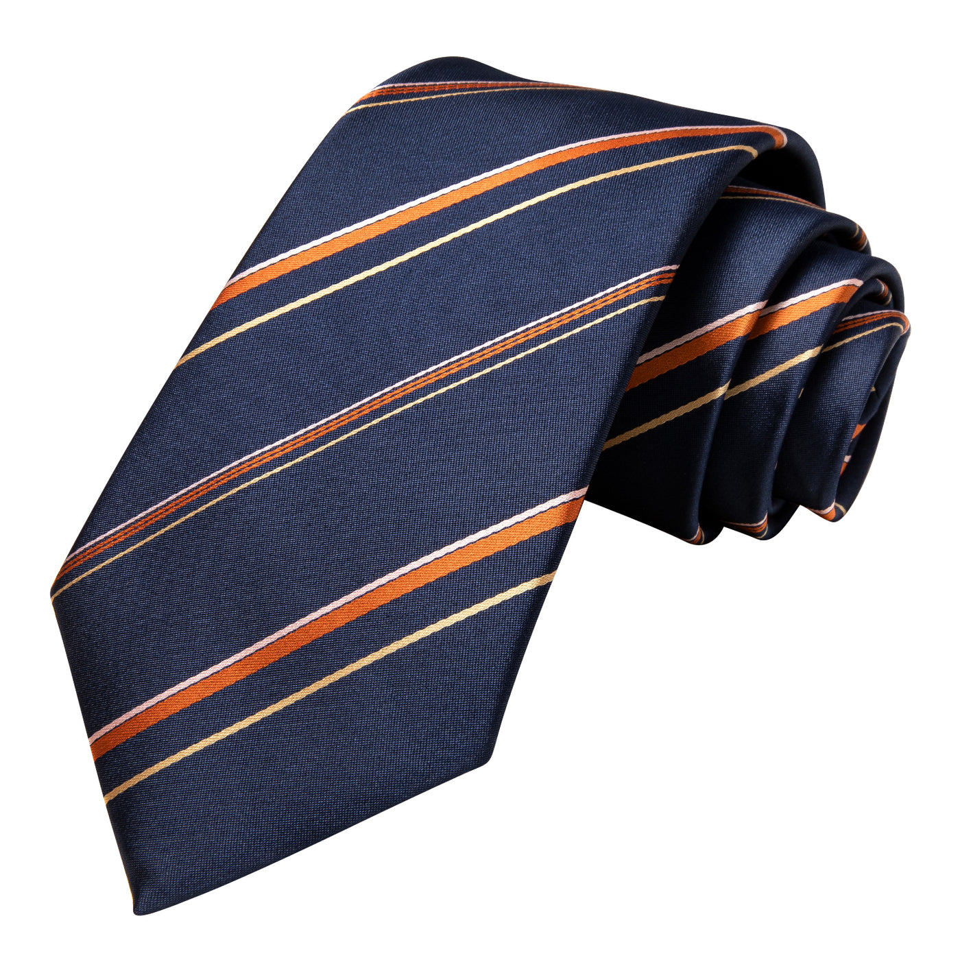 Navy Blue & Copper Striped Silk Tie with Gold Accents tie sets - Sophisticated Gentlemen
