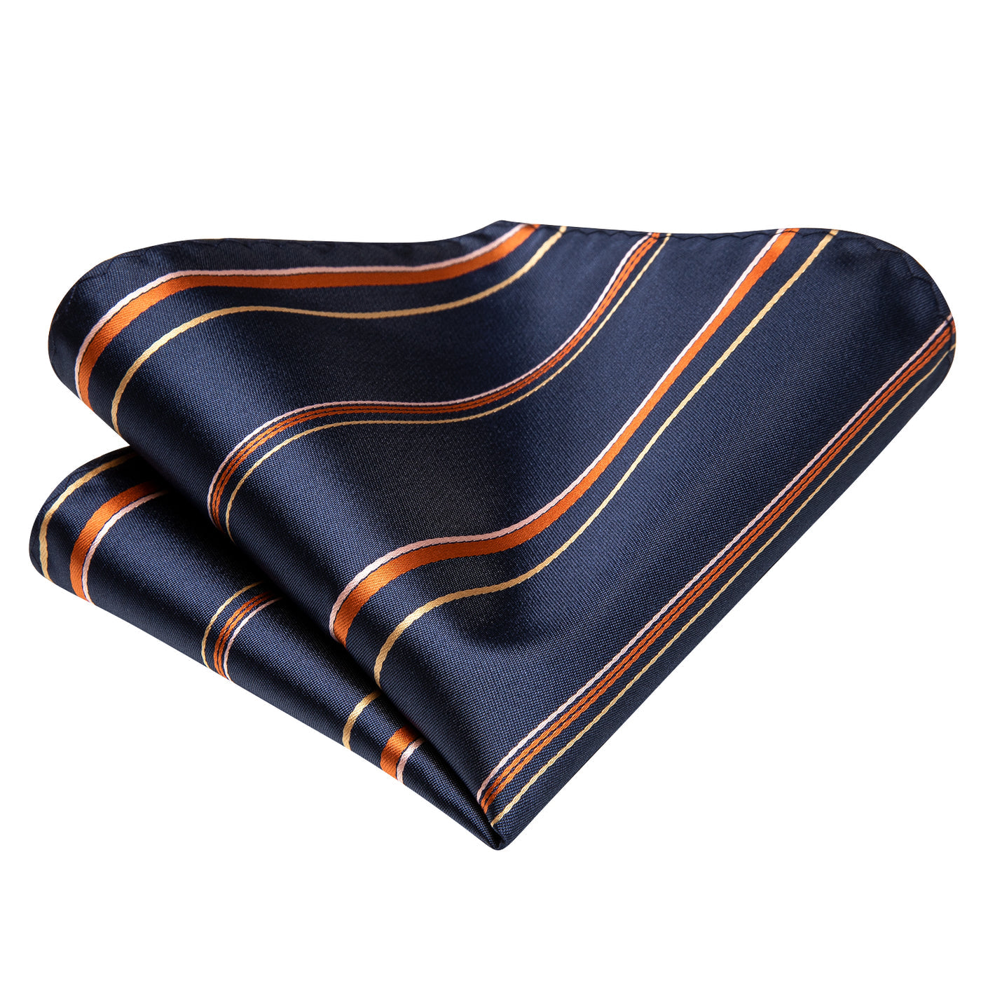 Navy Blue & Copper Striped Silk Tie with Gold Accents tie sets - Sophisticated Gentlemen